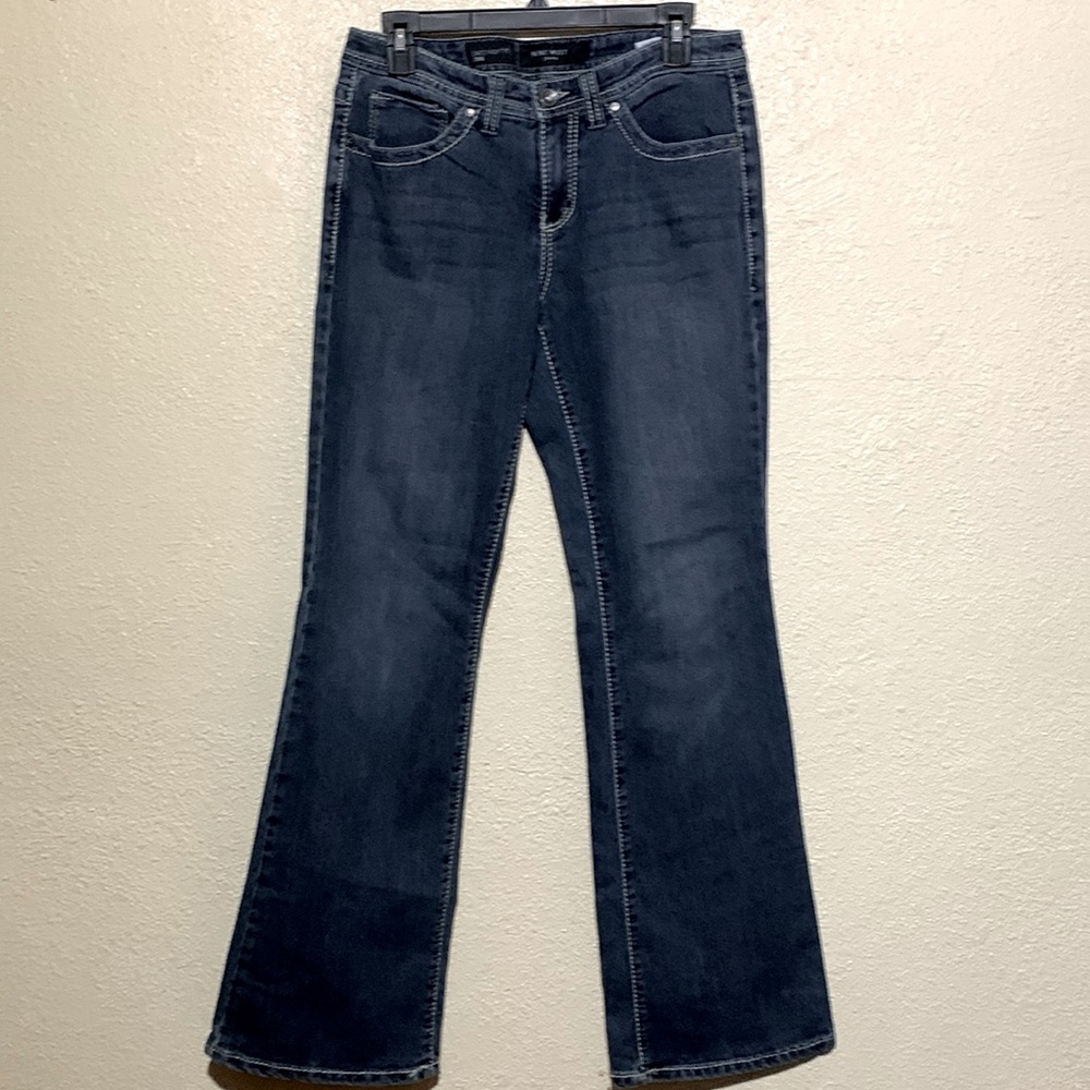 Nine West Jeans 8 Med Blue Stretch Boot Cut Flap Pockets Embroidered Embellished